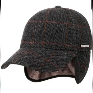 Stetson Kinty Gray Plaid Wool Cap With Ear Flaps/Warmers
